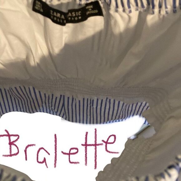 ZARA BASIC COLLECTION Nautical Blue White Stripes Over Shoulder Crop Top Large - Picture 10 of 15